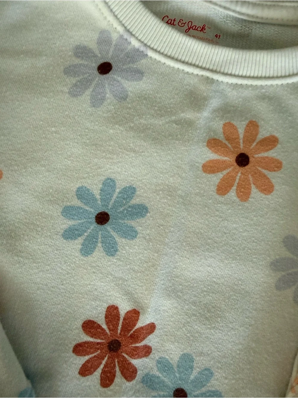 Cat & Jack Cream Floral Pajama Set with Orange and Light Blue Daisies
